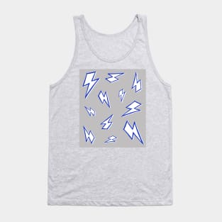 Sketchy Blue and White Lightning Bolts on Grey Tank Top